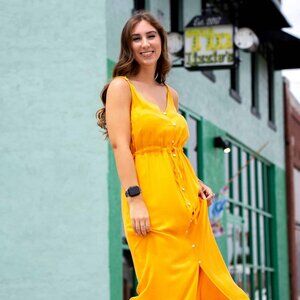 NWT - Dear John Habanero Coral Yellow Summer Dress